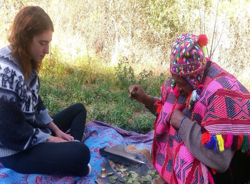 Reading of coca leaves Ayahuasca in Cusco Peru